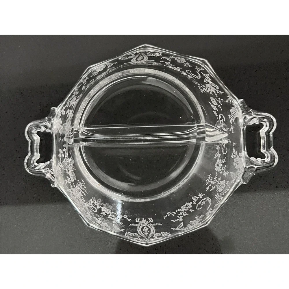 Vintage Fortoris Navarre‎ Clear Etched Glass Bowl Divided